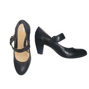 NUTURE Mary Jane Heels Black Leather Round Toe Buckle Strap Women's 9.5 Goth emo